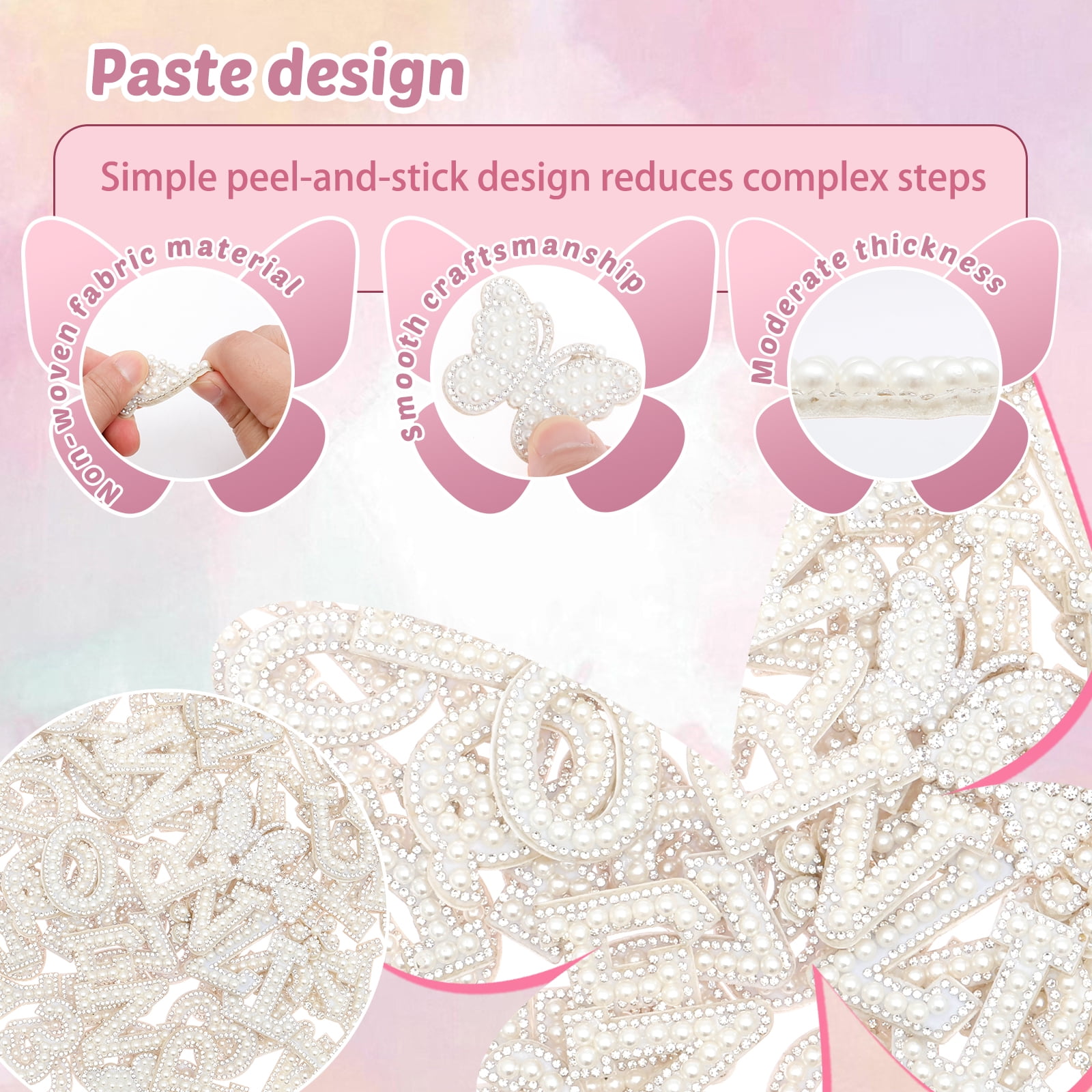 Threns 82Pcs Self Adhesive Imitation Pearl Letter Patches A-Z Number Patch 0-9 Glitter Letter Patches Imitation Rhinestone Applique for DIY Clothes Bags Shoes