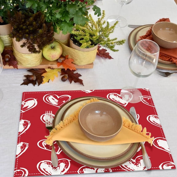 Shipiny 11.81x17.72in Valentine's Day Placemats, Valentines Love Heart Heat Resistant Washable Table Place Mats Party Holiday Decorations for Home Kitchen Dining Table Outdoor Indoor, A