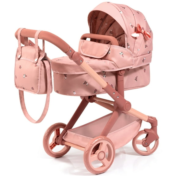 Bayer Design: Doll Pram Xeo - Coral Pink Floral - 2-In-1 Pushchair & Stroller, Adjustable Handle, Swivel Wheels, Handbag, Dolls Up To 18", Kids 3 