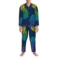 thumbnail image 3 of Balery Abstract Bright Pineapple Fruit Retro Pijama para Hombre de Dos Piezas con Manga Larga, Conjunto de Dormir y Descanso Suave con Bolsillos-Medium, 3 of 7