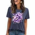 thumbnail image 3 of Pxxlle Summer Going Out Tops for Women Fashion Flower Graphic Tee Shirts Loose Fit Short Sleeve Crewneck T Shirts (Dark Blue L), 3 of 5