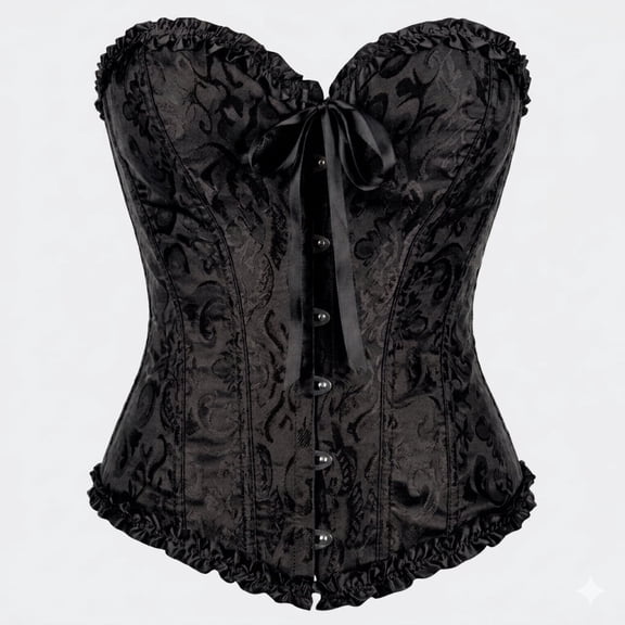 Underwraps Black Sexy Lace Brocade Corset Top For Women, Bustier Corset Tops Halloween Renaissance Costume (X-Large 14-16)