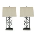 thumbnail image 2 of 29 Inch Industrial Table Lamp, Linen Shade, Stacked Pedestal Base, Black- Saltoro Sherpi, 2 of 4