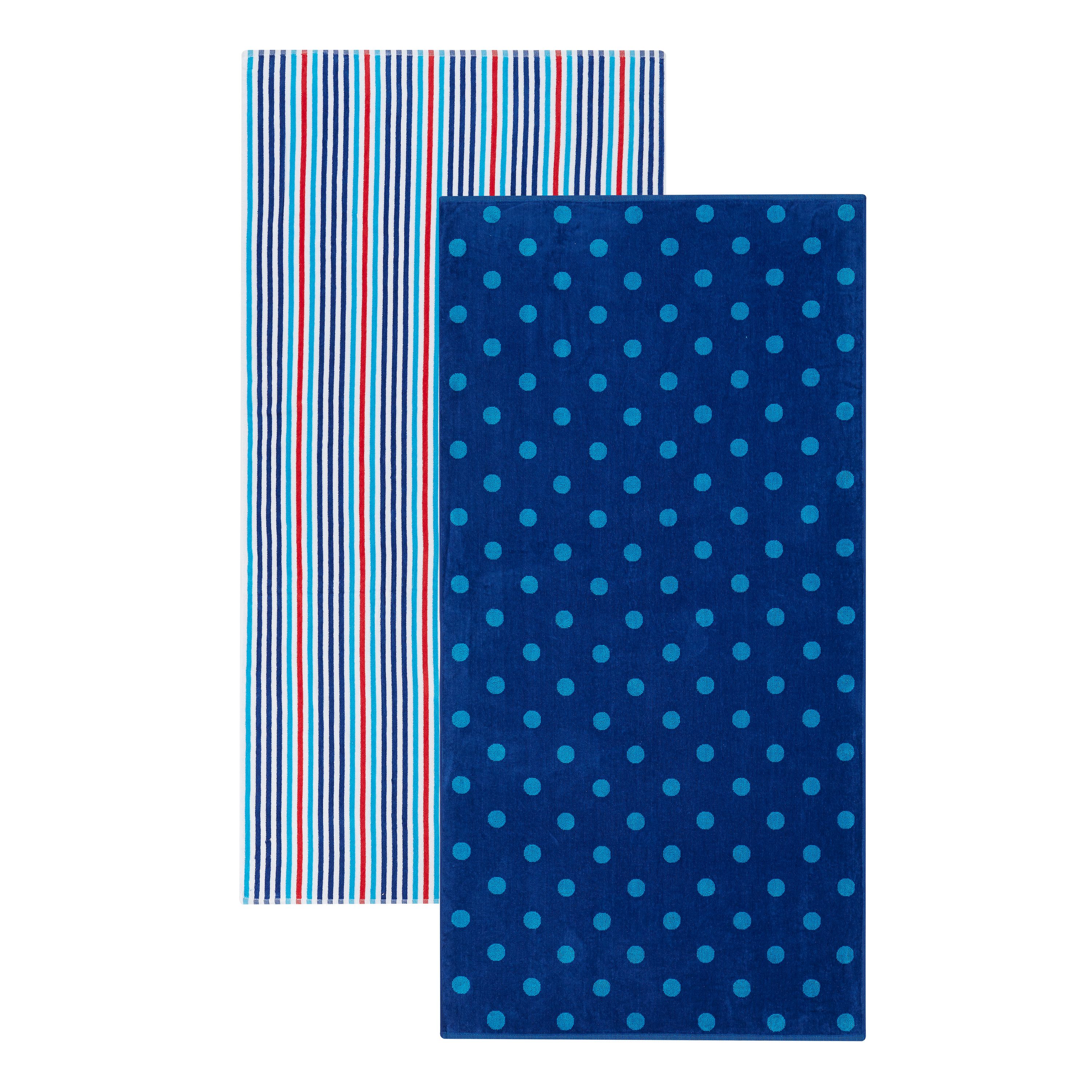 Mainstays Stripe and Polka Dot Reversible Cotton Beach Towel, 2 Pack - image 4 of 4
