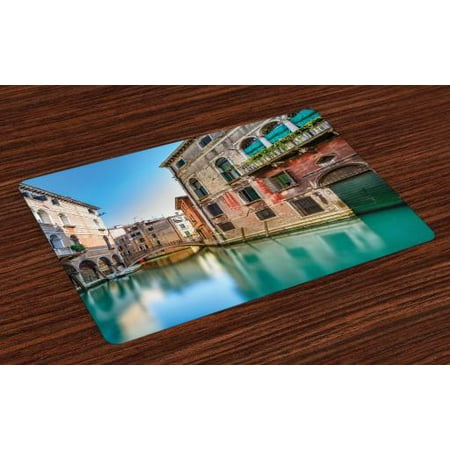 Venice Placemats Set of 4 Traditional Italian Water Canal Romantic Cityscape Famous Travel Destination, Washable Fabric Place Mats for Dining Room Kitchen Table Decor,Teal Red Grey, by (Best Romantic Places In Italy)