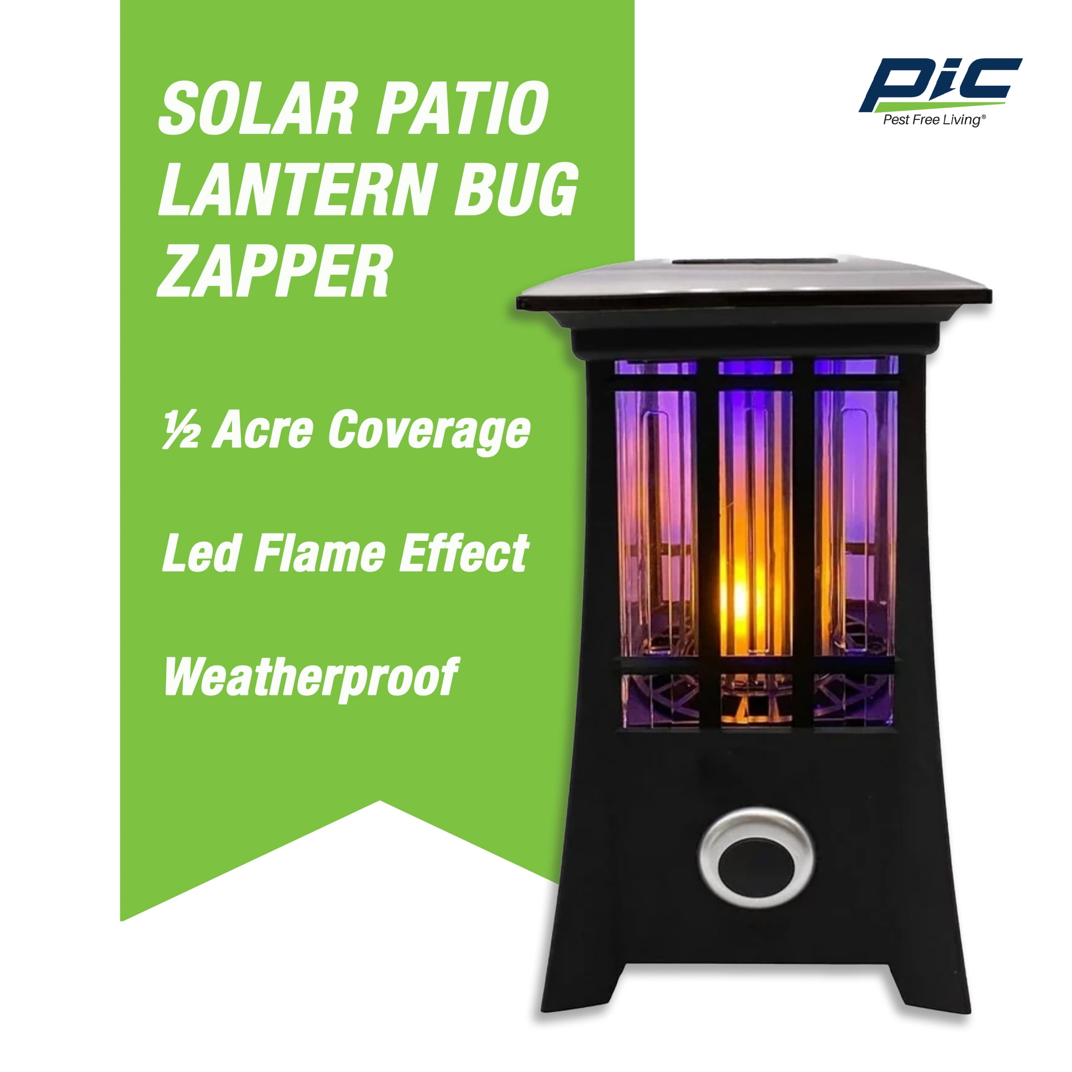 PIC Solar Patio Lantern Bug Zapper,  Acre Coverage, Led Flame Effect, Black,1 Pack