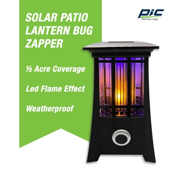 PIC Solar Patio Lantern Bug Zapper, ½ Acre Coverage, Led Flame Effect, Black,1 Pack