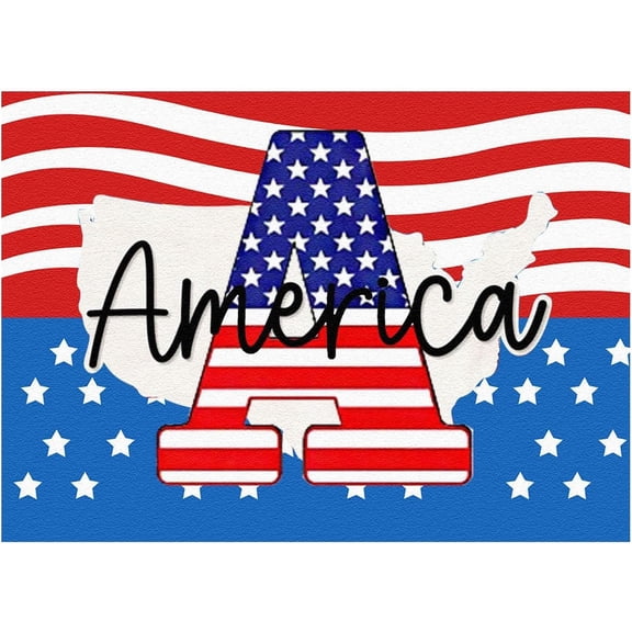 Qocolhg Monogram Initial Patriotic Door Mat 4th of July Red Blue White Star Stripe American Flag Welcome Mats 15.7×23.6 inch 26 Letter Independence Day Entrance Door Rugs with Non-slip Backing, A