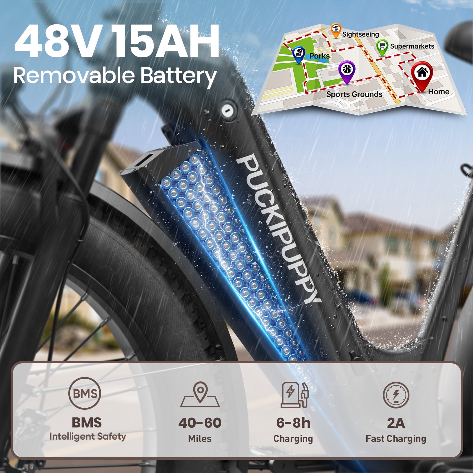 PUCKIPUPPY 26" Electric Bikes for Adults 28 mph Step Through E-Bikes 960W Peak 60Mile Max Range 48V 15AH Battery Fat Tire off Road Mountain E Bike Front Suspension (Black), Comply with UL2849 by SGS