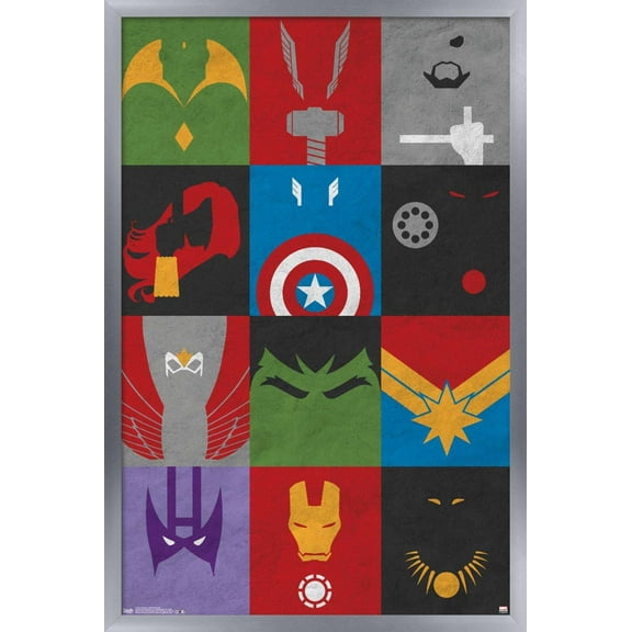 Marvel Comics - Avengers - Minimalist Grid Wall Poster, 14.725" x 22.375", Framed