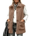 thumbnail image 5 of LEKWK Fleece Vest Women Fuzzy Sleeveless Button Down Casual Jacket with Pockets Cozy Fall Winter Warm Fluffy Coats Outerwear Brown S, 5 of 7
