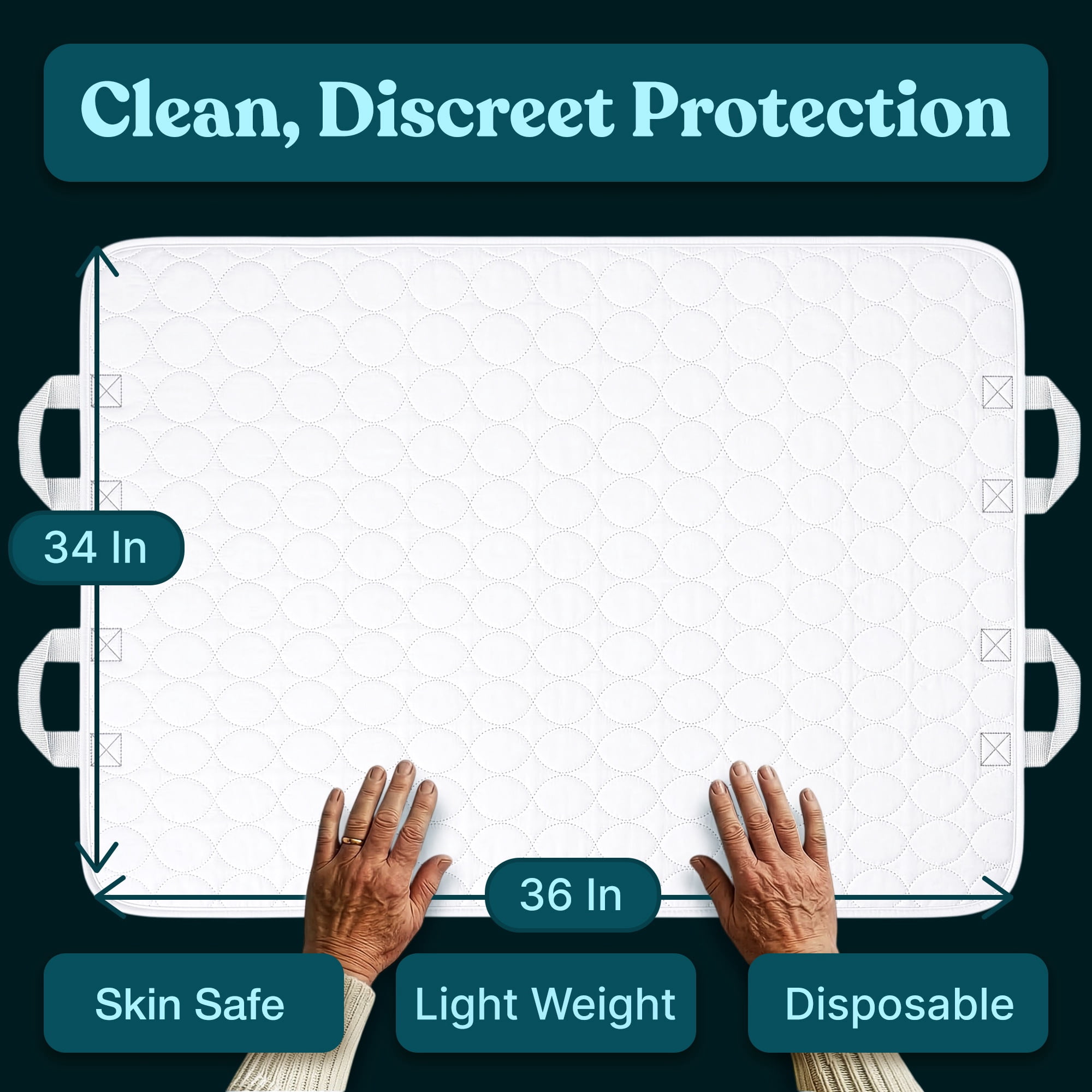 Snugwell Reusable Absorbent Positioning Bed Pads with Handles, Washable Underpads, 6 Count, 34" x 36"