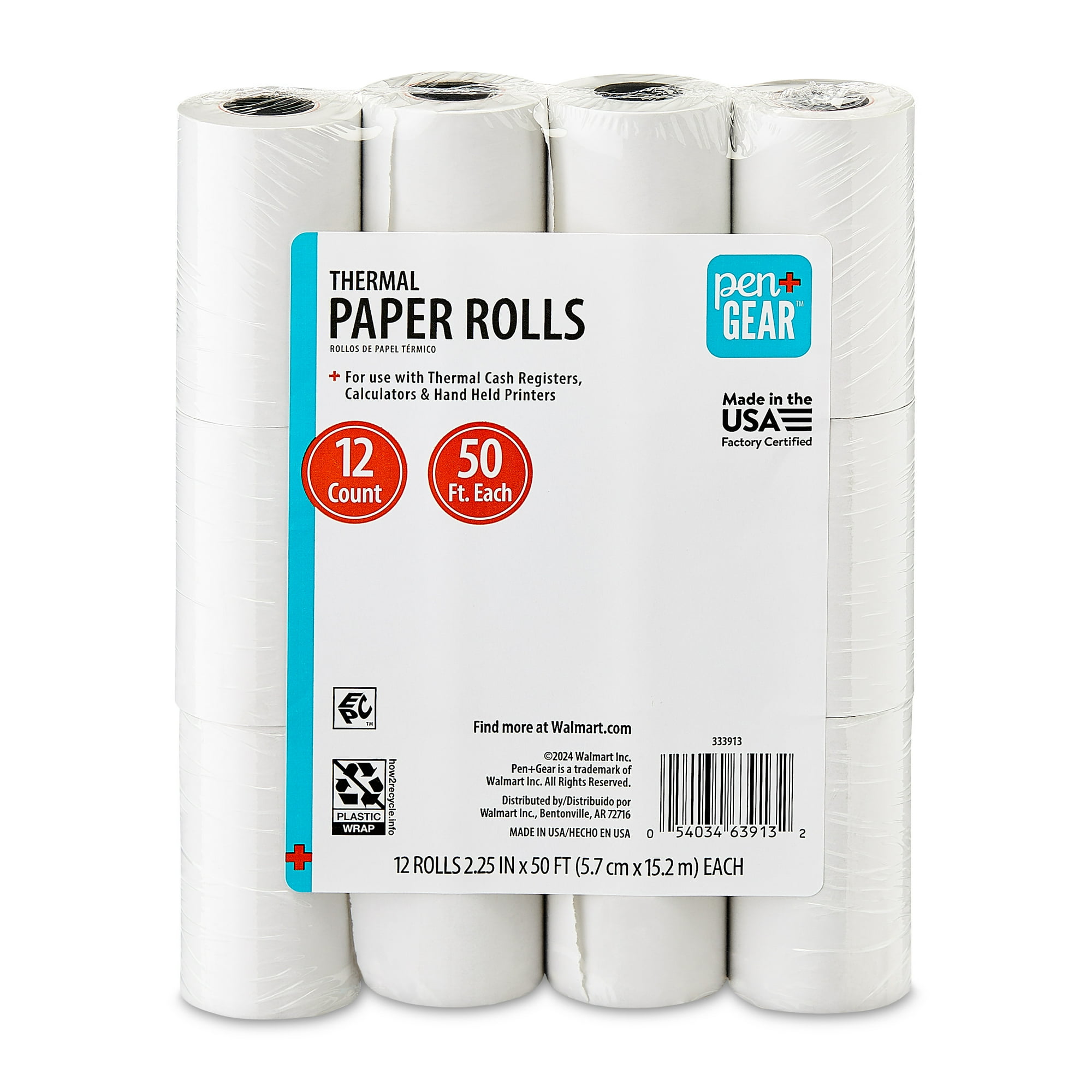 Pen+Gear 2 1/4" x 50' BPA Free Thermal Paper Rolls, 12 Count