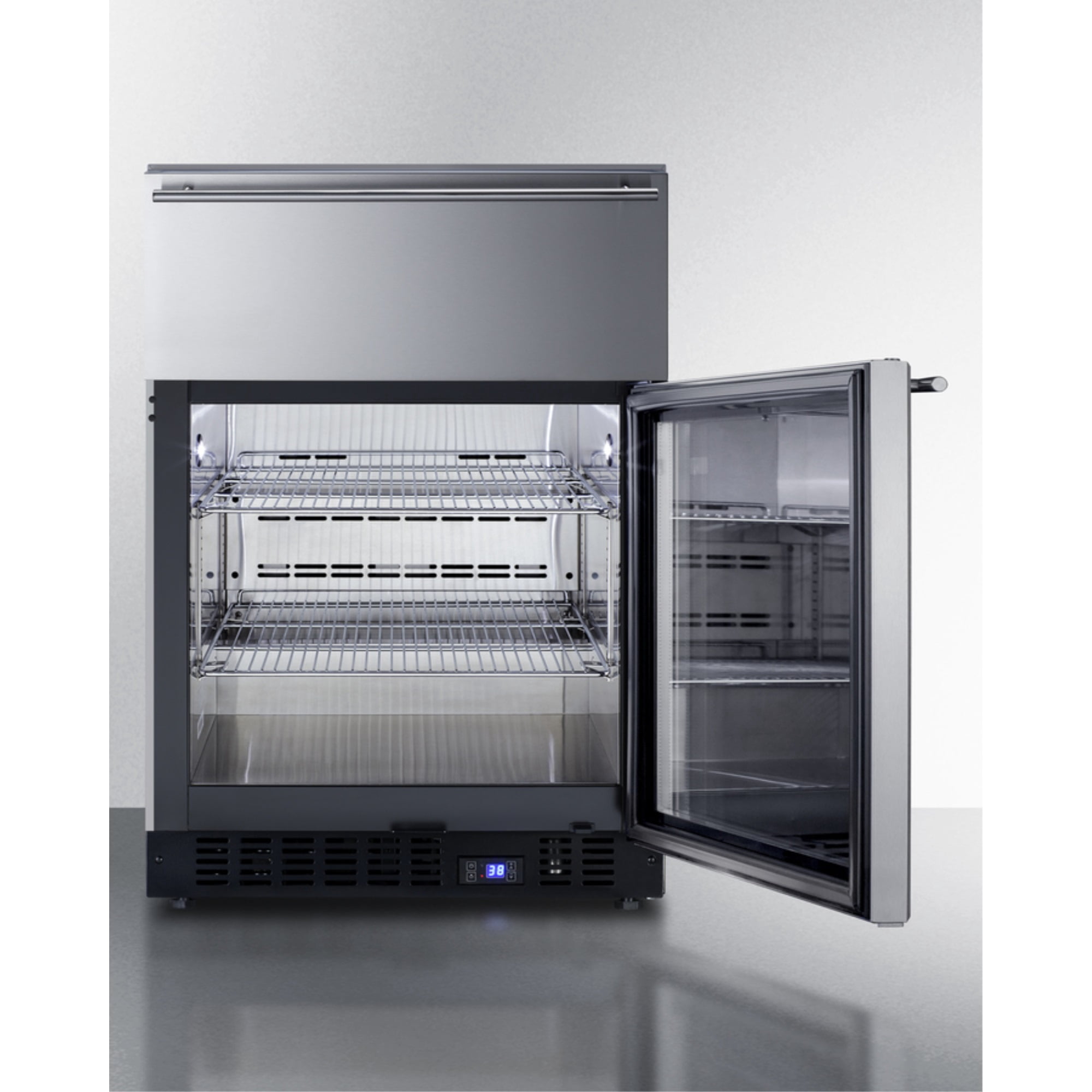 Commercial built-in undercounter glass door refrigerator with top drawer