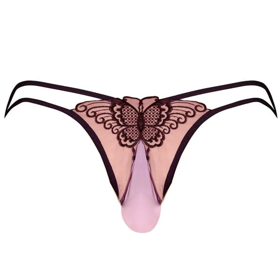 SEMIMAY Low Waisted Mesh Mens Underwear Butterfly U Shaped Bag Cover Ultra Thin Transparent Briefs