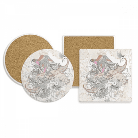 

flower tree bird ukiyo-e coaster cup mug holder absorbent stone cork base set