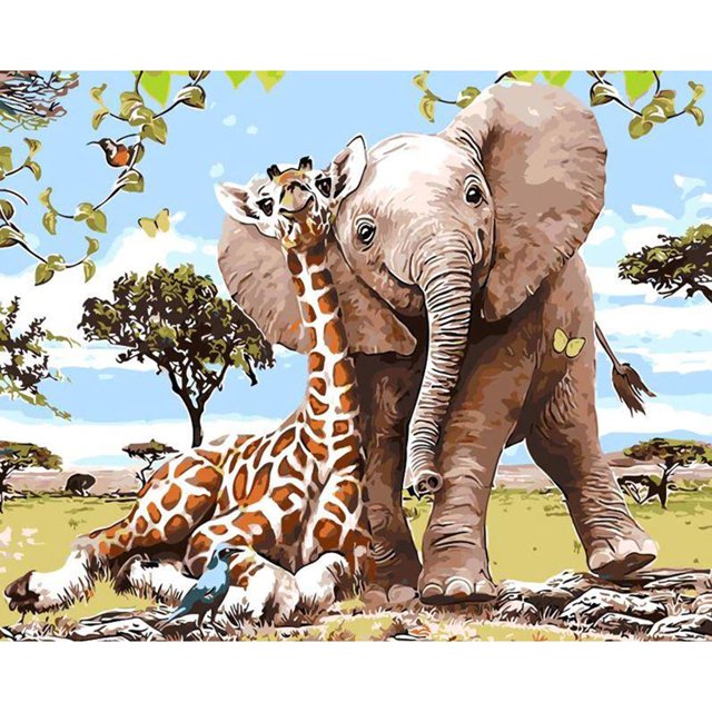 Wdftyju Animales en la tierra pintura al óleo por números imagen sin marco (elefante ZC3020) Wdftyju 5xd0ag2zz7me5wr6D03