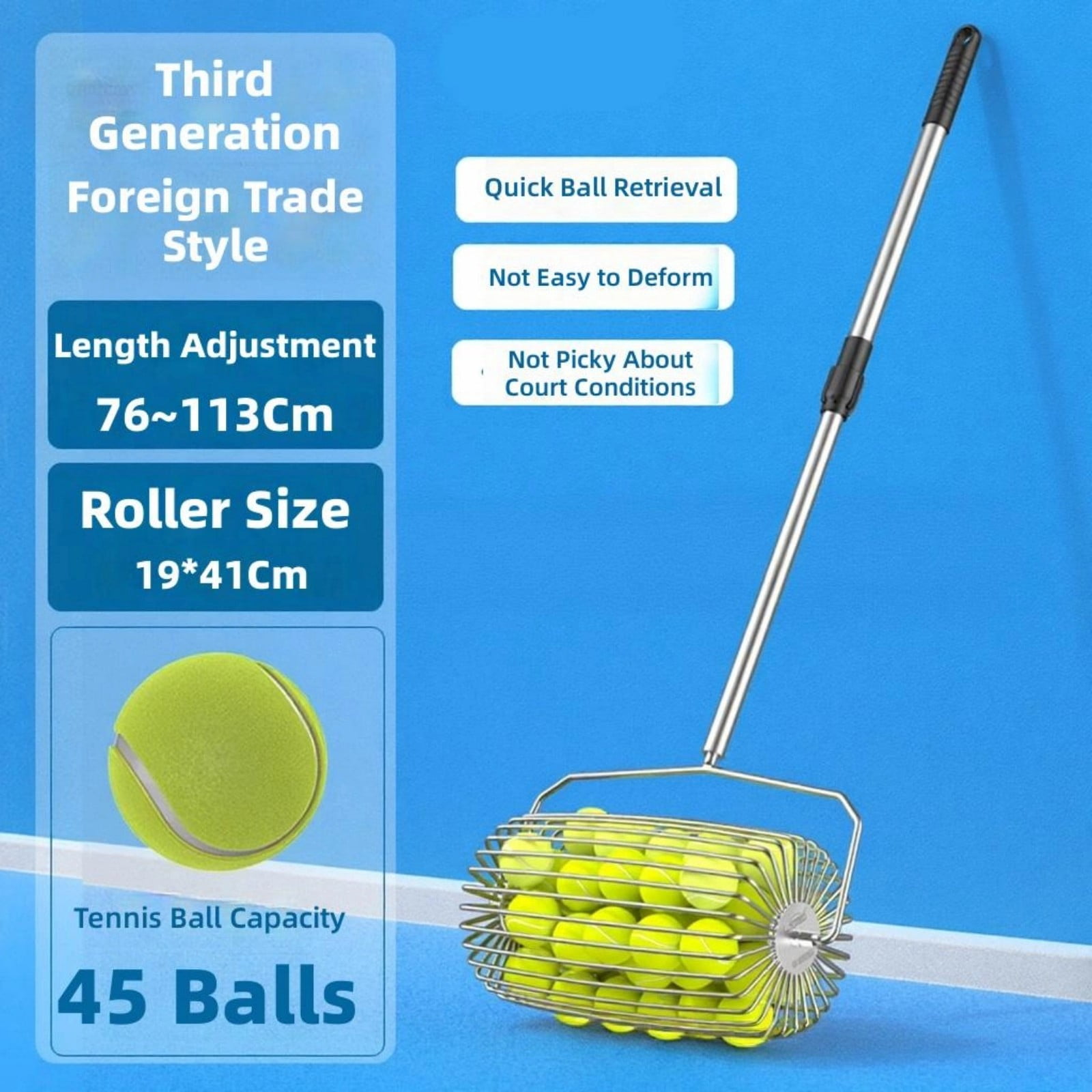 Tennis Balls Retrievers with Handle Pickleballs Pickup Hoppers Pickleballs Tennis Balls Collector Basket Pickers Upper