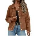 thumbnail image 2 of BXJX Women's Faux Leather Coats Jackets - Buttoned Casual Fashion suede jacket Deerskin Velvet Temperament Neck Short Coat Coffee Size L, 2 of 8