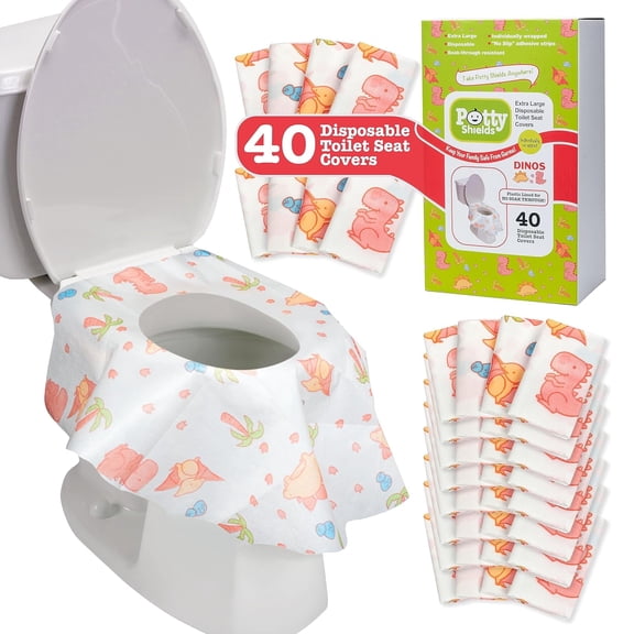 40pk Dinosaur Toilet Seat Covers Disposable - XL Waterproof Potty Training Toilet Cover for Toddlers, Kids & Adults - Portable & Individually Wrapped for Travel, Public Restrooms