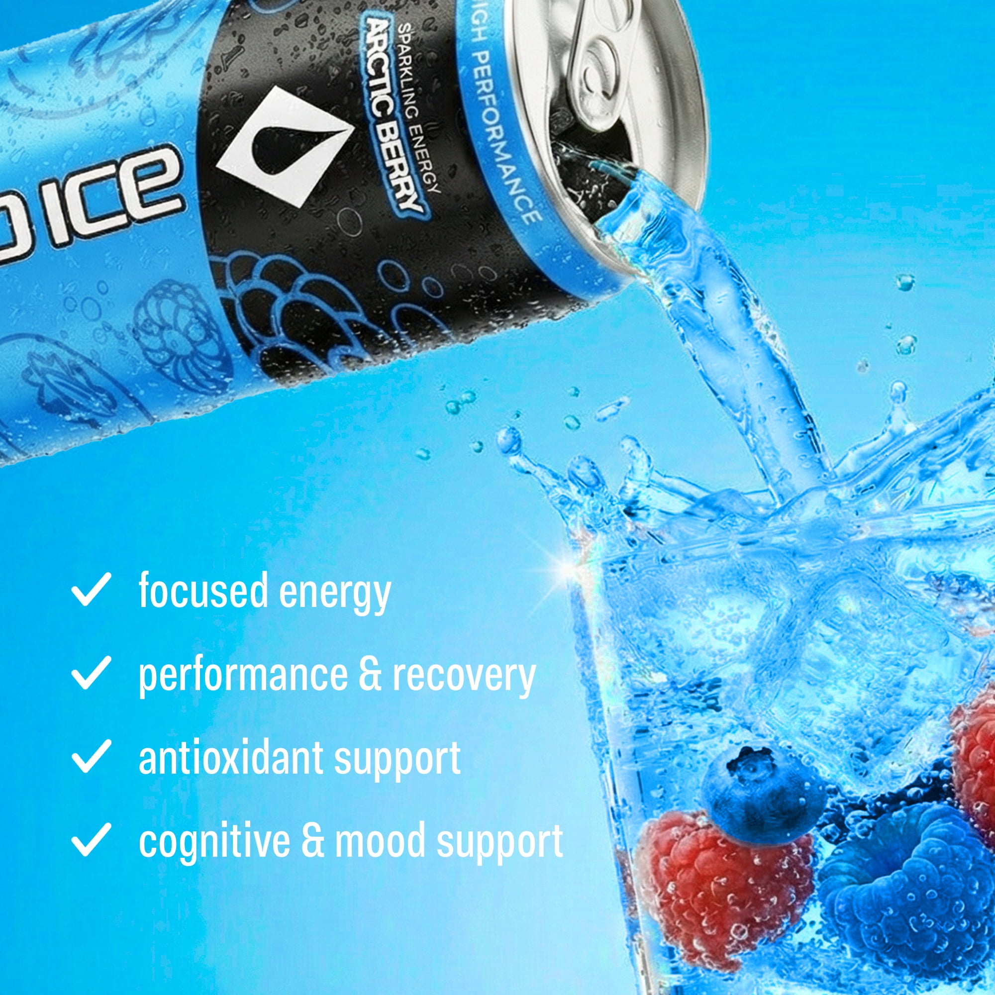 Liquid Ice Energy Drink, Arctic Berry Limited Edition, 12 Fl Oz 12 Pack, Clean Energy, 120mg Natural Caffeine, Taurine, L Theanine, Green Tea Extract, CoQ10, Antioxidant Support