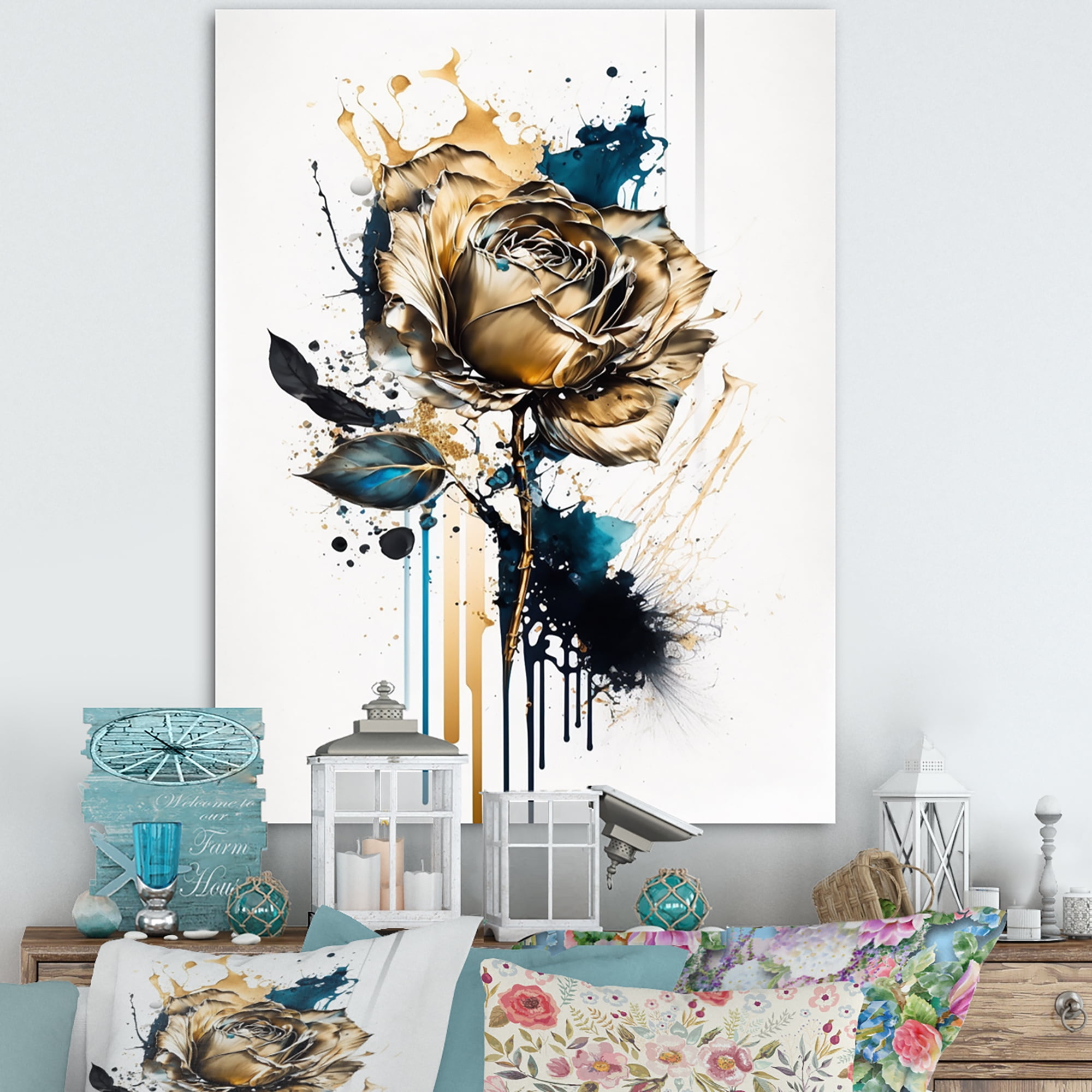 Designart Roses Flow Flower On Abstract Fusion V Canvas Wall Art