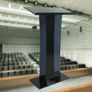 Acrylic Pulpit, 43Inch Clear Acrylic Podium Stand w/ Wide Reading Surface & Storage Shelf, Floor-Standing Plexiglass Lectern for Church Office School, Conference Church, Black