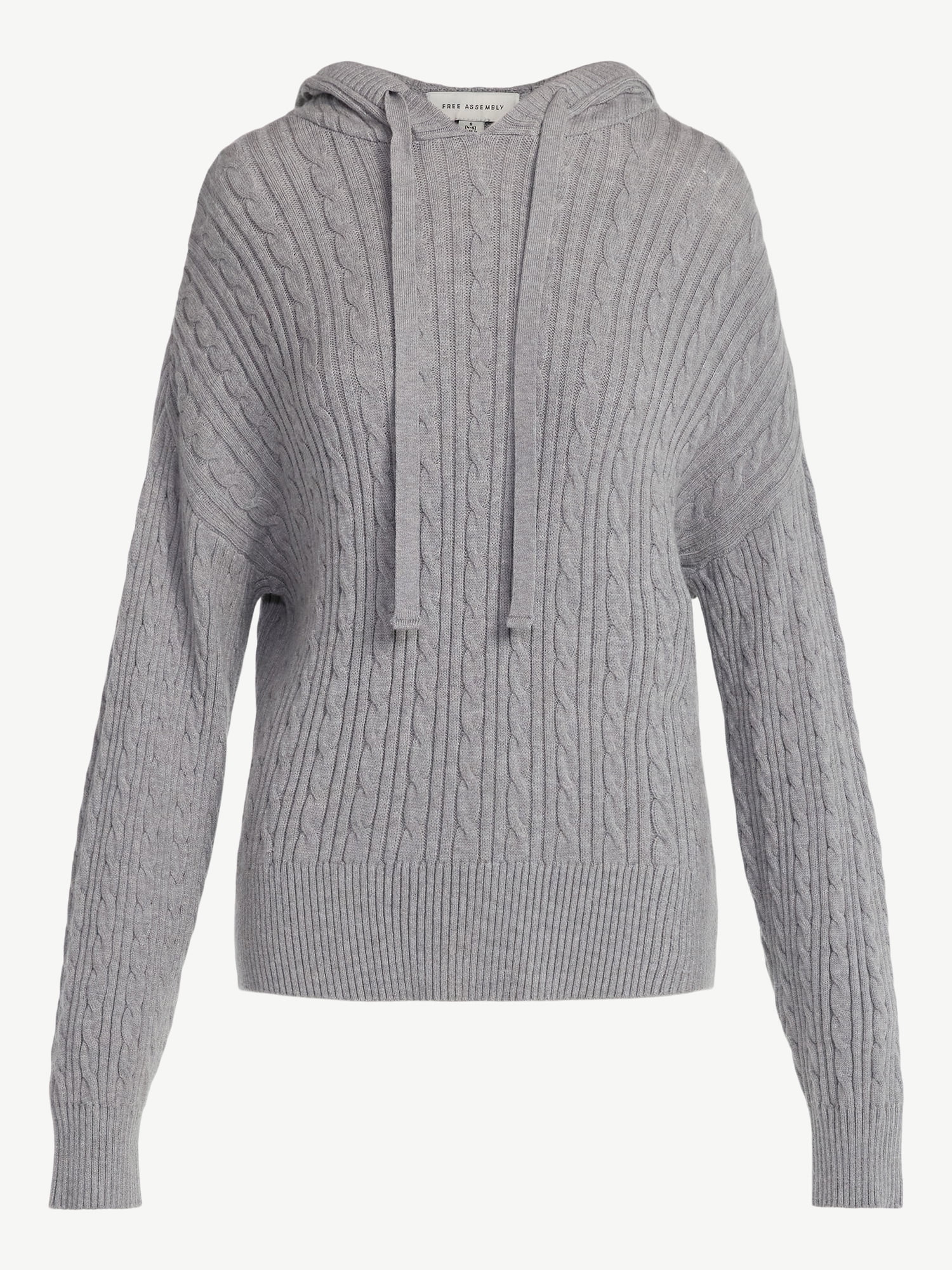 Free Assembly Women's Cozy Yarn Cable Knit Hoodie Sweater, Midweight, Size XS-XXL