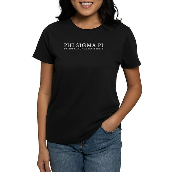 CafePress - Phi Sigma Pi White Wordmark T Shirt - Women's Traditional Fit Dark T-Shirt