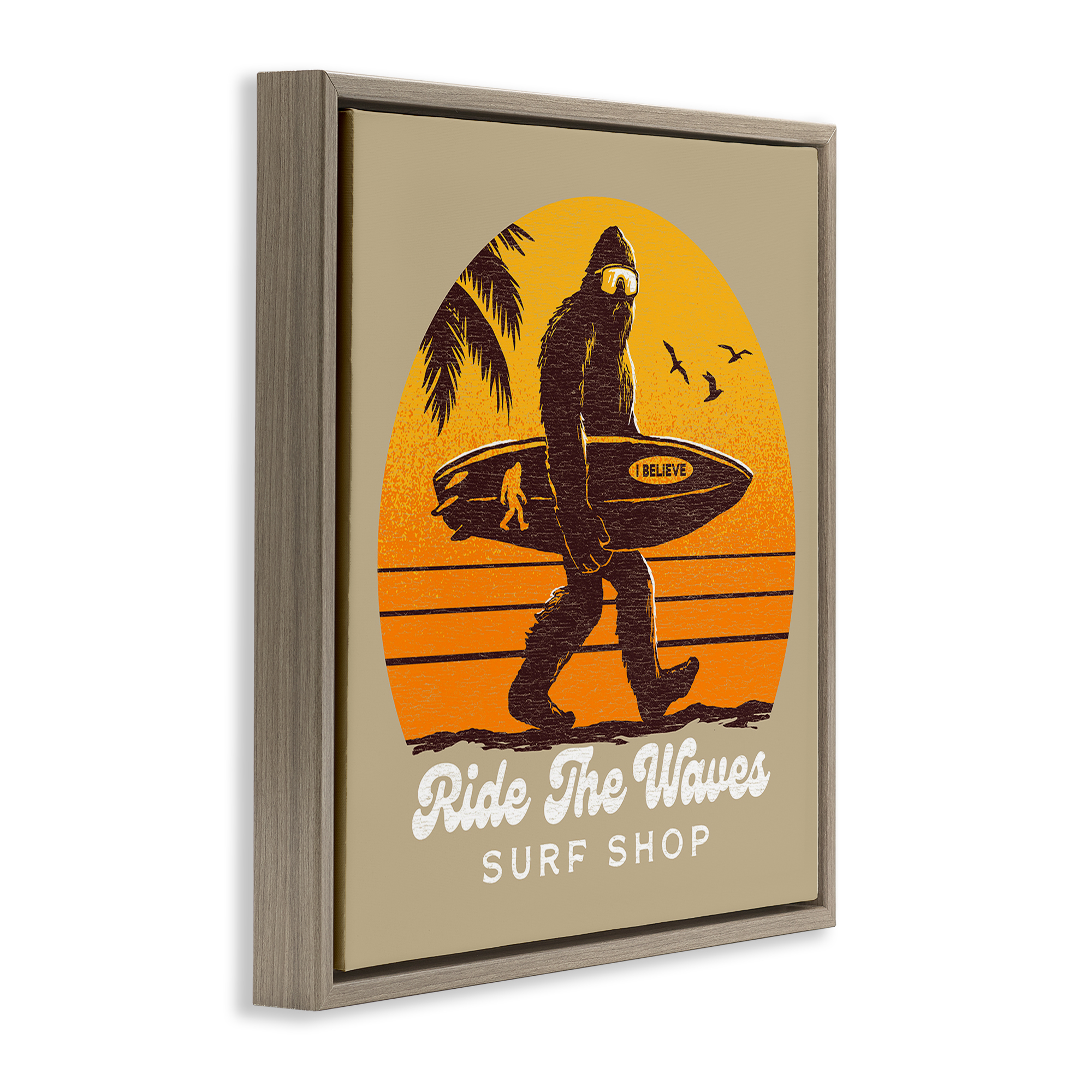 Ride The Waves Surf Shop Brown Framed Floater Canvas Wall Art, design by Jedco Brands Inc.