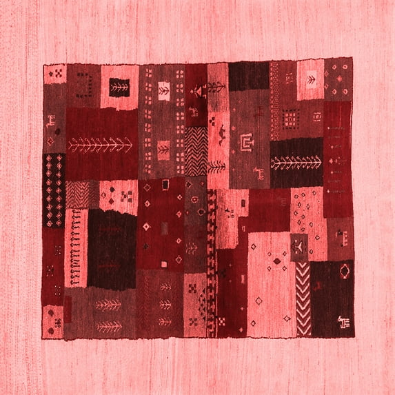Ahgly Company Indoor Square Abstract Red Contemporary Area Rugs, 6' Square