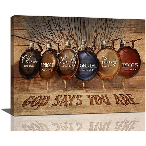 Spartan Warriors Armors Decor Wall Art Greek Soldier God Says You Are Christian Religious Pictures Wall Decor Canvas Painting Prints Artwork Decorations Framed for Church Bathroom Bedroom 16"x12"