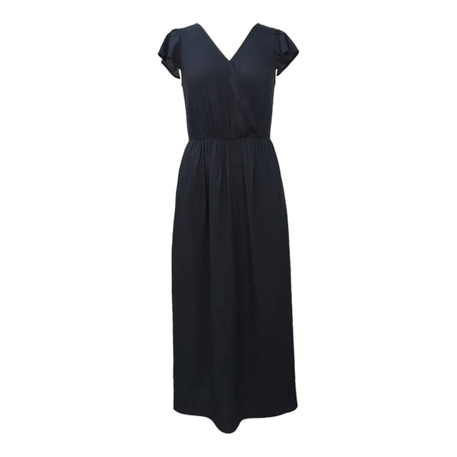 Ropa Playa Ocean Pacific para Mujer Maxivestido Cuello V Manga Olanes Elastico Cintura Negro Talla G