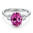 thumbnail image 3 of Gem Stone King 3.75 Ct Oval Pink Created Sapphire White Created Sapphire 925 Sterling Silver Ring, 3 of 6