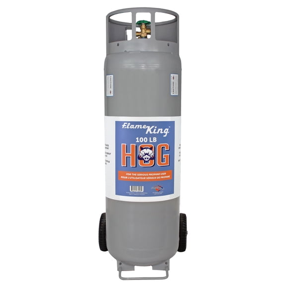 Flame King Horizontal and Vertical Propane Tank, LP Propane Cylinder with Dolly Cart Wheels, 100 lbs