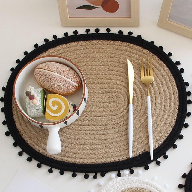 Manteles Decorativos de Algodón Y Lino para Mesa de comedor Macarena Manteles individuales redondos negro