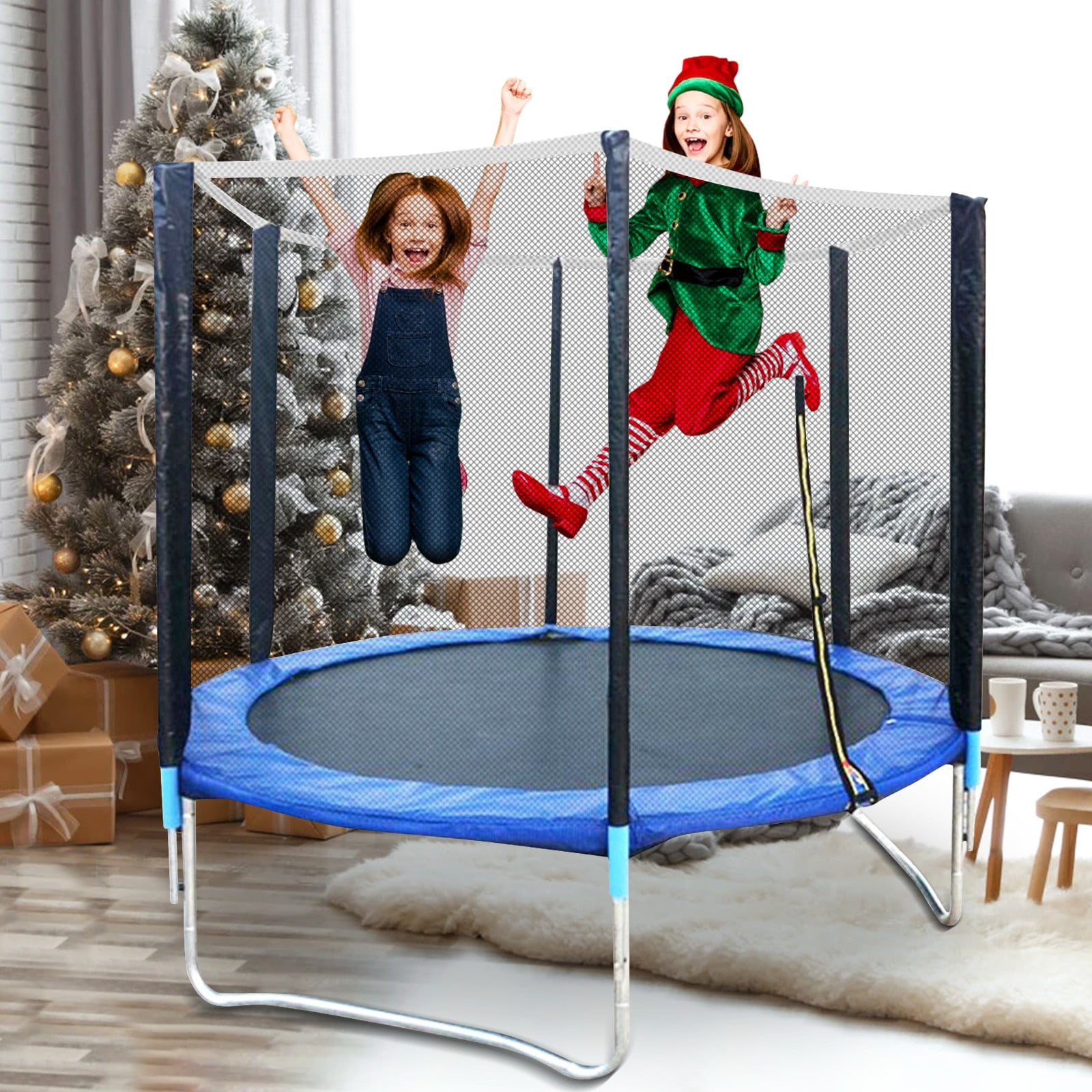 Details about   6FT8FT Kids Trampoline With Spring Cover Safety Net Jumping Pad Protection Guard