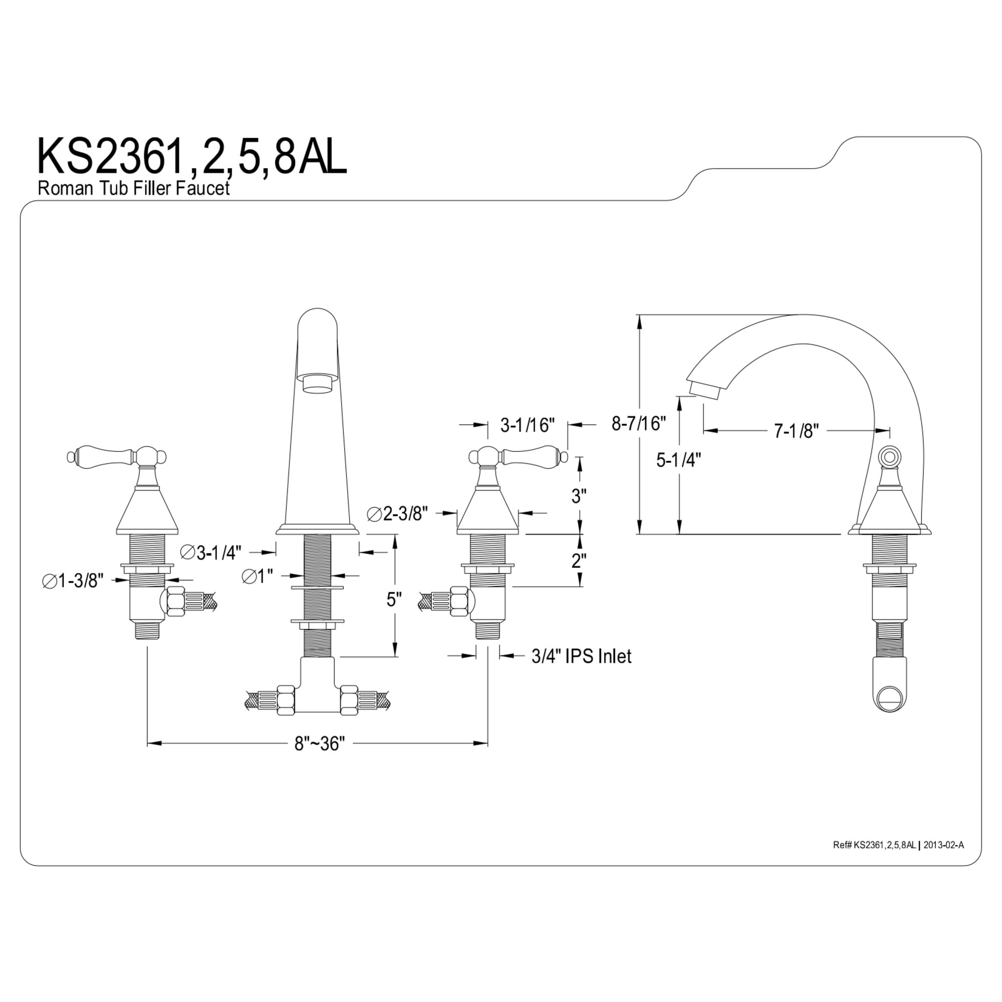 Kingston Brass KS2365AL Naples Two-Handle Deck Mount Roman Tub Faucet, Oil Rubbed Bronze