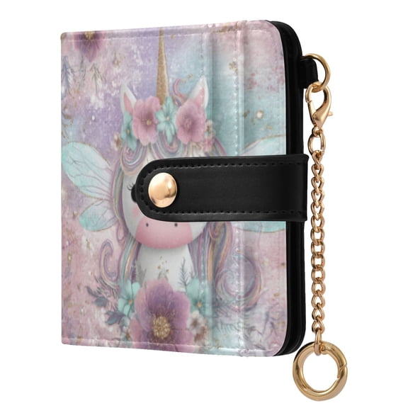 Qxltty Cute Unicorn Ladies Wallet Rfid Slim Thin Compact Credit Card Women Wallet Zipper Coin Pocket and ID Window for Female Gifts