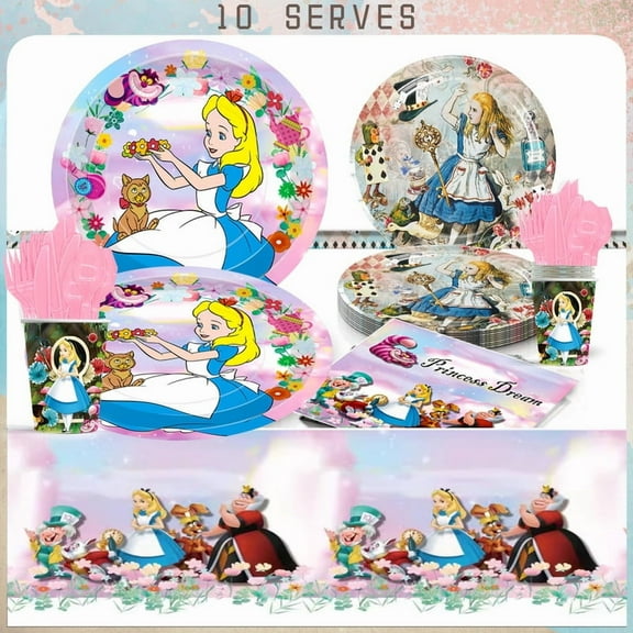 Alice in Wonderland Party Tableware Set Plates Cup Kit Birthday Supplies Decorations Disposable Dinnerware