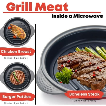 Microwave Grill Pan with Lid | Griddle & Crisper Cookware for Grilling, Browning & Crisping Foods