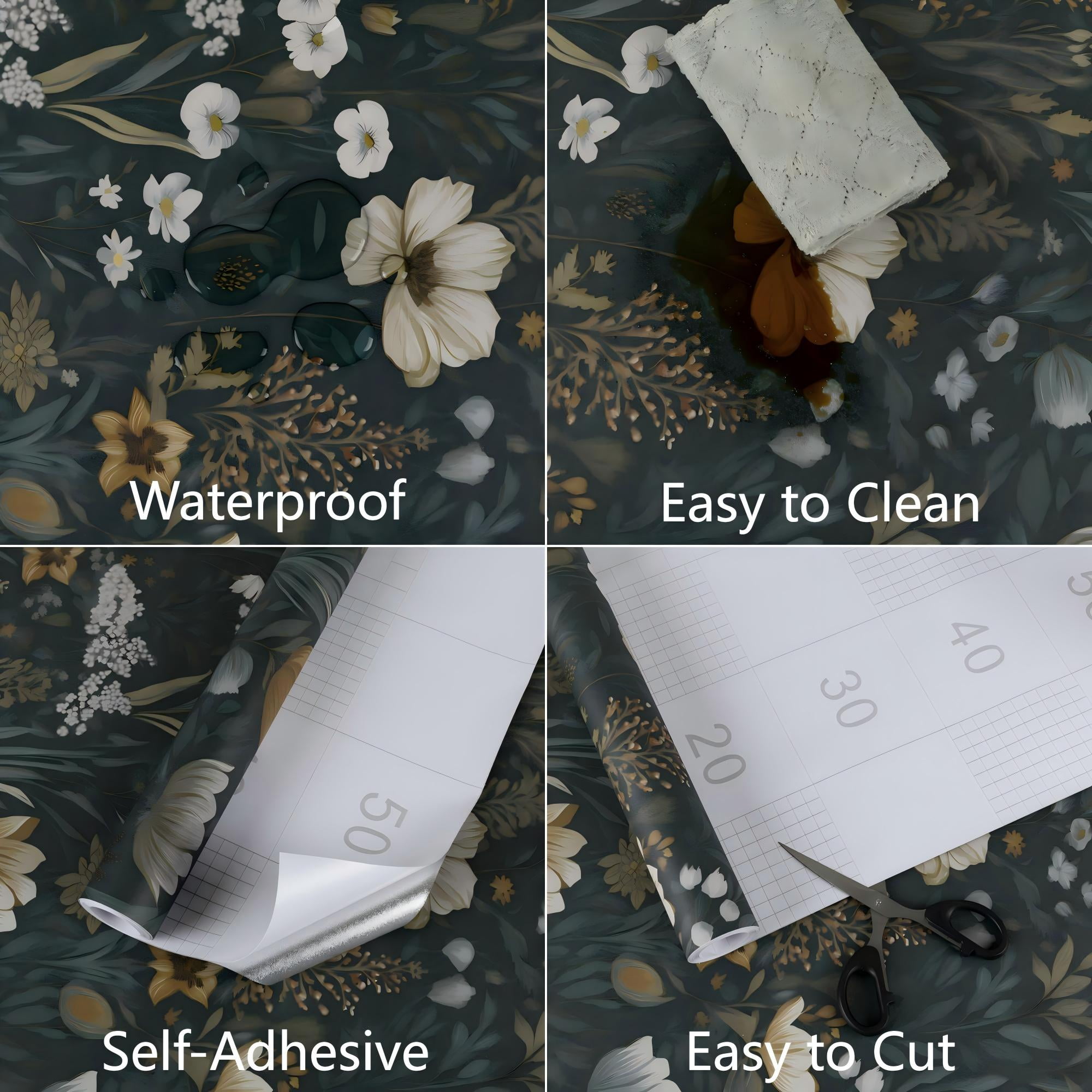 UMIGGEE Floral Wallpaper Peel and Stick Floral Wallpaper 17.3-in x 118-in Self Adhesive Flower Wall Paper Contact Paper Home Decor Wall Covering Old Furniture Renovation