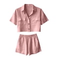 thumbnail image 5 of QGJZVUNL 2 Piece Sets for Women Summer Casual Short Sleeve Button Tops Elastic Waist Shorts Lounge Set Size M, 5 of 7