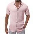thumbnail image 1 of Kaemgyyd Men's Button down Shirts Short Sleeve Casual Collared Loose Fit Tops Solid Color Textured Beach Summer Breathable Tees, 1 of 7