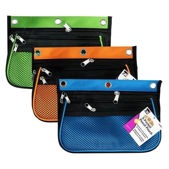 Charles Leonard CHL763653 Ensemble de Trousse à Crayons 10 x 7 Po, Couleurs Assorties - 3 Pcs