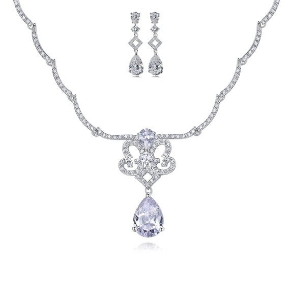 PAENENPH 14K Gold Women's Jewelry Set, Natural Crystal & Moissanite Necklace & Earrings, Luxury Wedding/Evening Dress Accessory