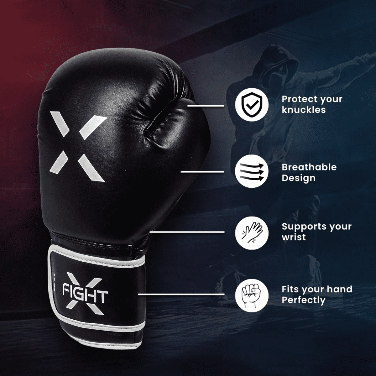 FightX Boxing Gloves for Men & Women MMA Mauy Thai Kickboxing Bag Punching Gloves (Black/White, 16oz)
