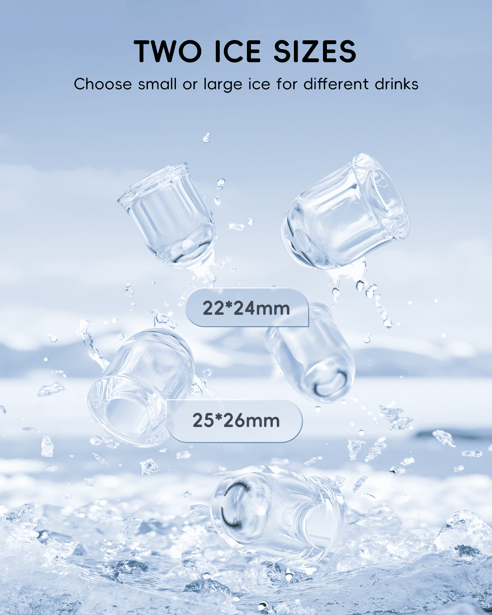 Ecozy Chillio Countertop Ice Maker, Smart Ice Machine with Full-Color Display Panel and Built-in Lighting, Produces 26lbs/24H, Dual-Layer Insulation, Two Ice Size, Portable Design