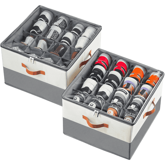 VOZOGO 2 Pack Shoe Organizer for Closet, Large Shoe Box Storage Containers, Foldable Shoe Storage Organizer Box Bin with Adjustable Dividers and Clear Cover, Space Saving Shoes Holder