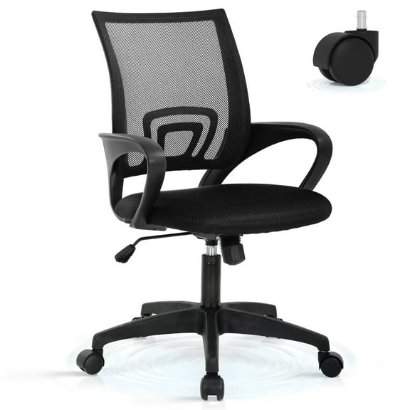 YRLLENSDAN Mesh Office Chair with Lumbar Support and Armrest, Comfortable Desk Chairs with Wheel, Home Swivel Chair with Adjustable Height and Tilt,Black